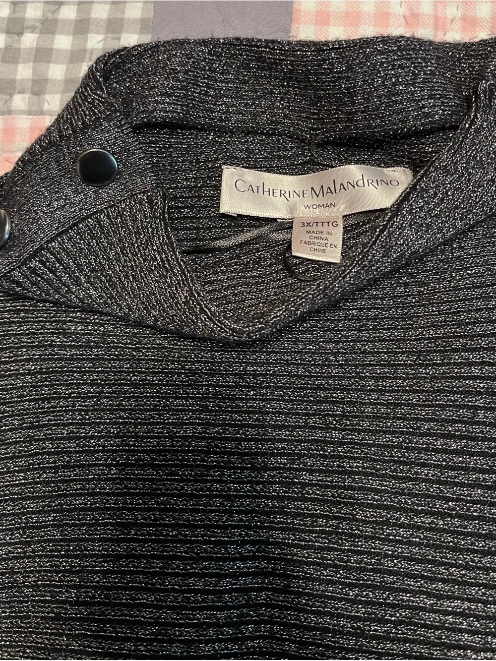 Catherine Malandrino Metallic Black High Neck Sweater with Button Detail